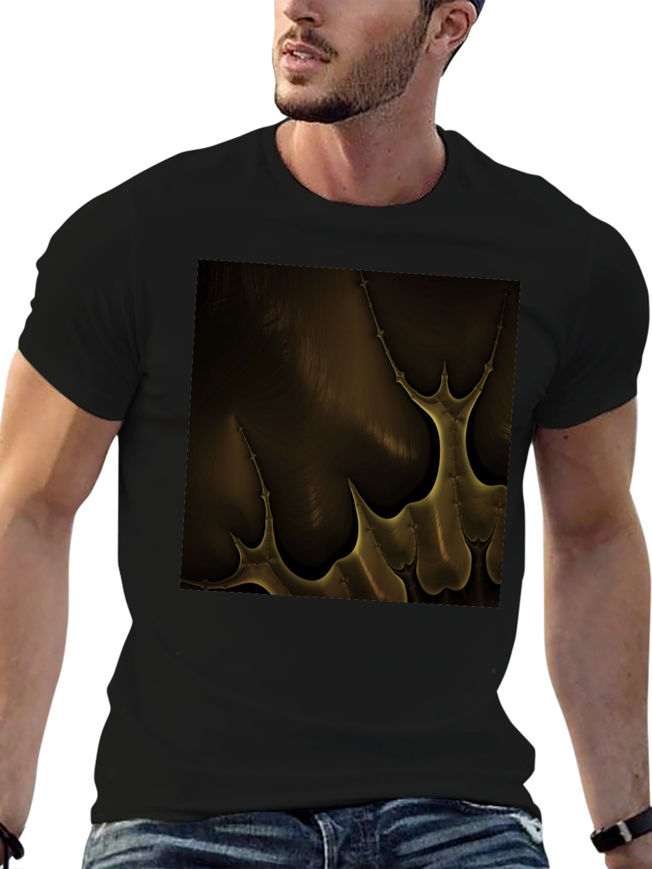 Abstract Gold Pattern Black T-Shirt