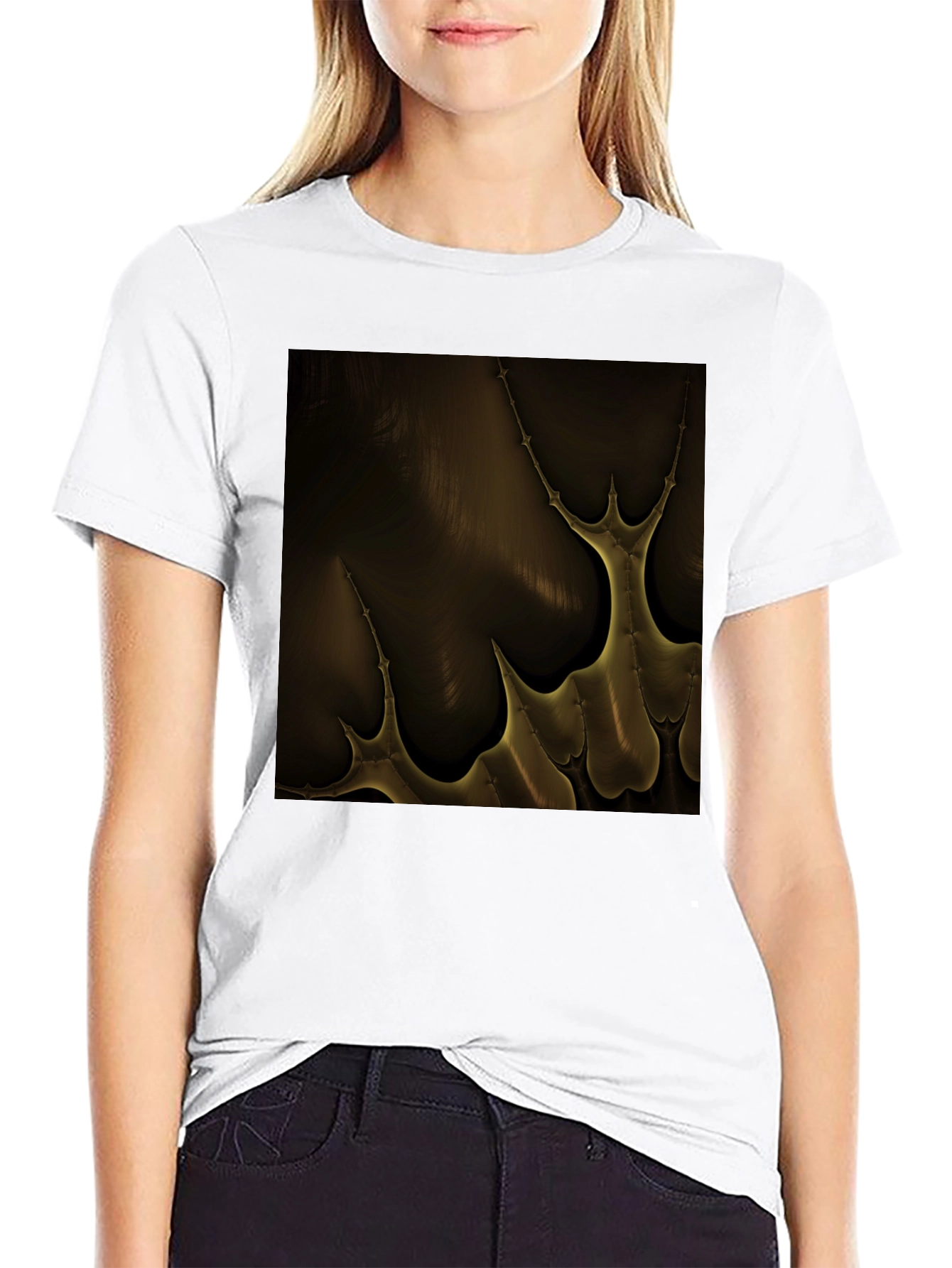 Abstract Gold Pattern Black T-Shirt