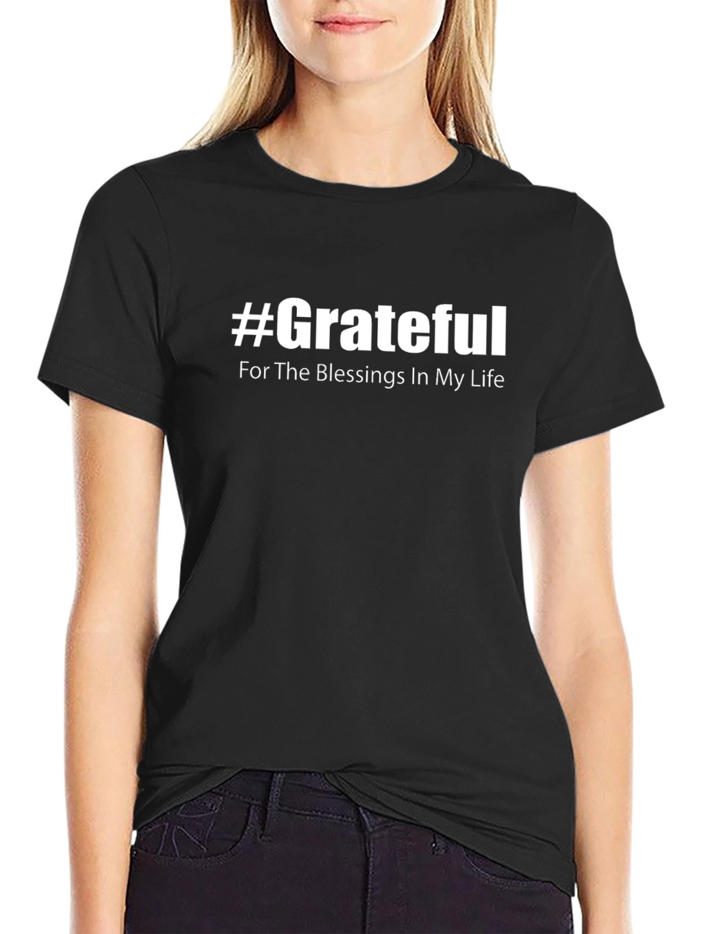 #Grateful Blessings Graphic T-Shirt - Casual Black Tee
