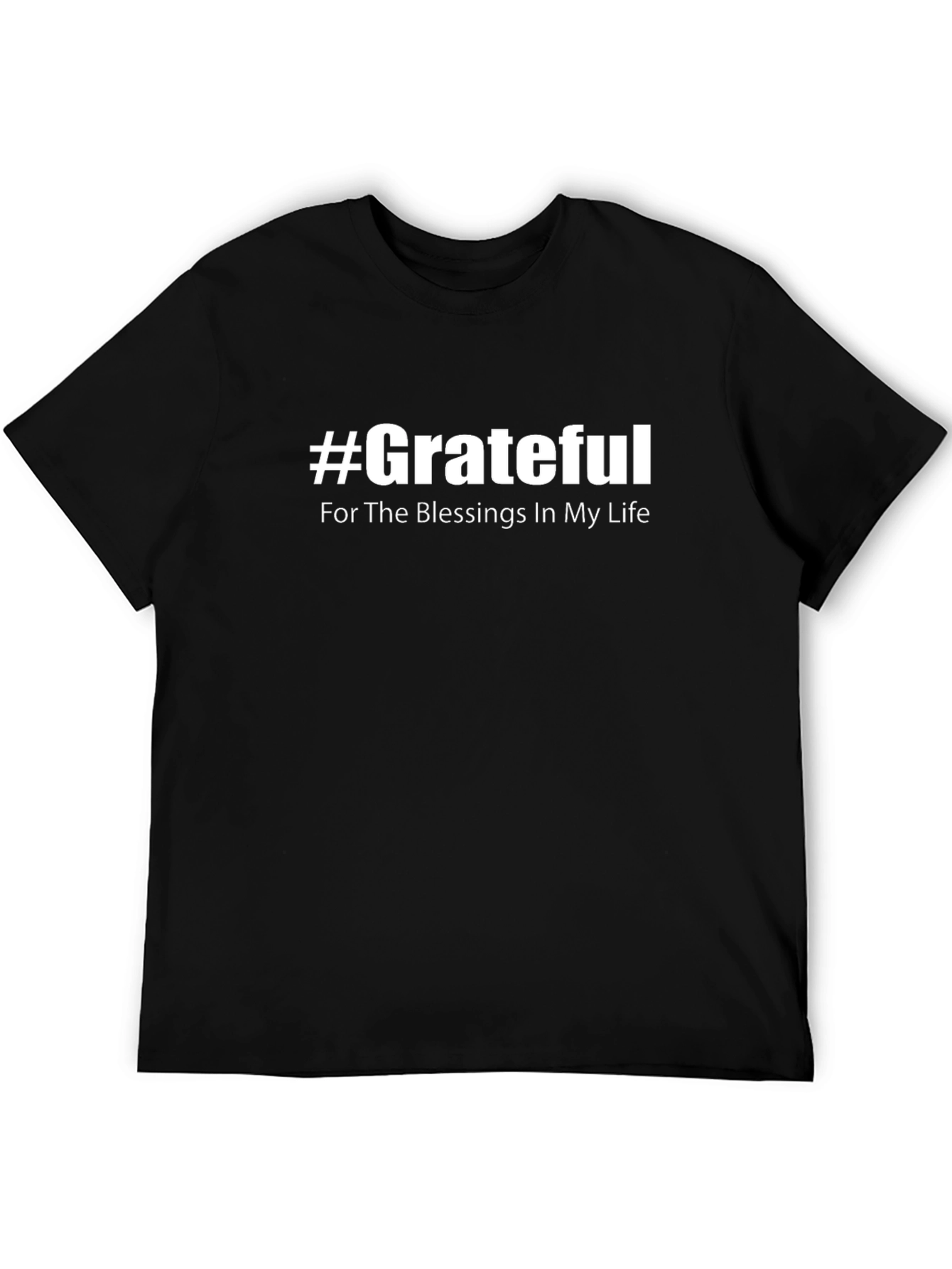 #Grateful Blessings Graphic T-Shirt - Casual Black Tee