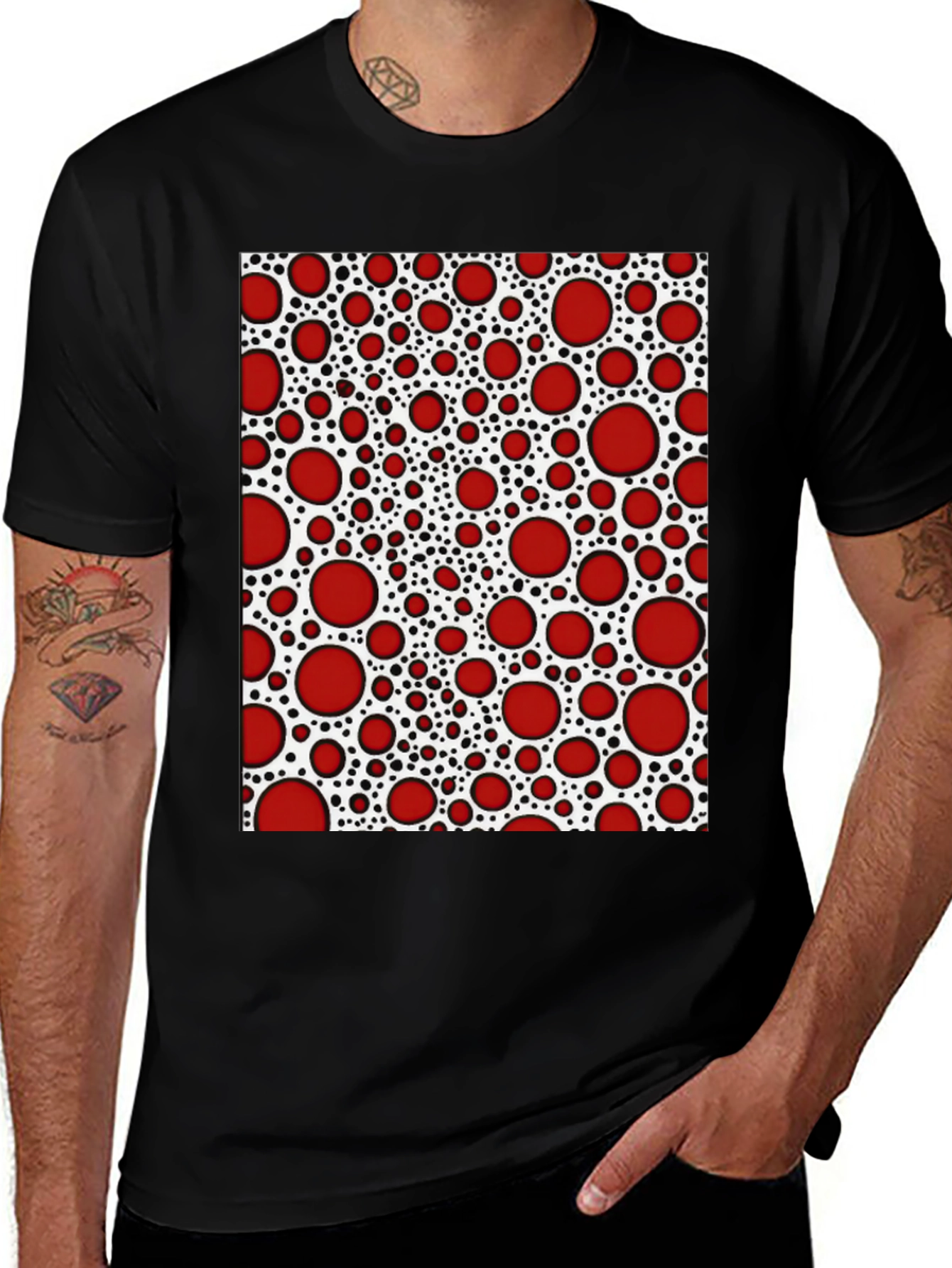 Red Dot Patterned T-Shirt - Unique Abstract Design