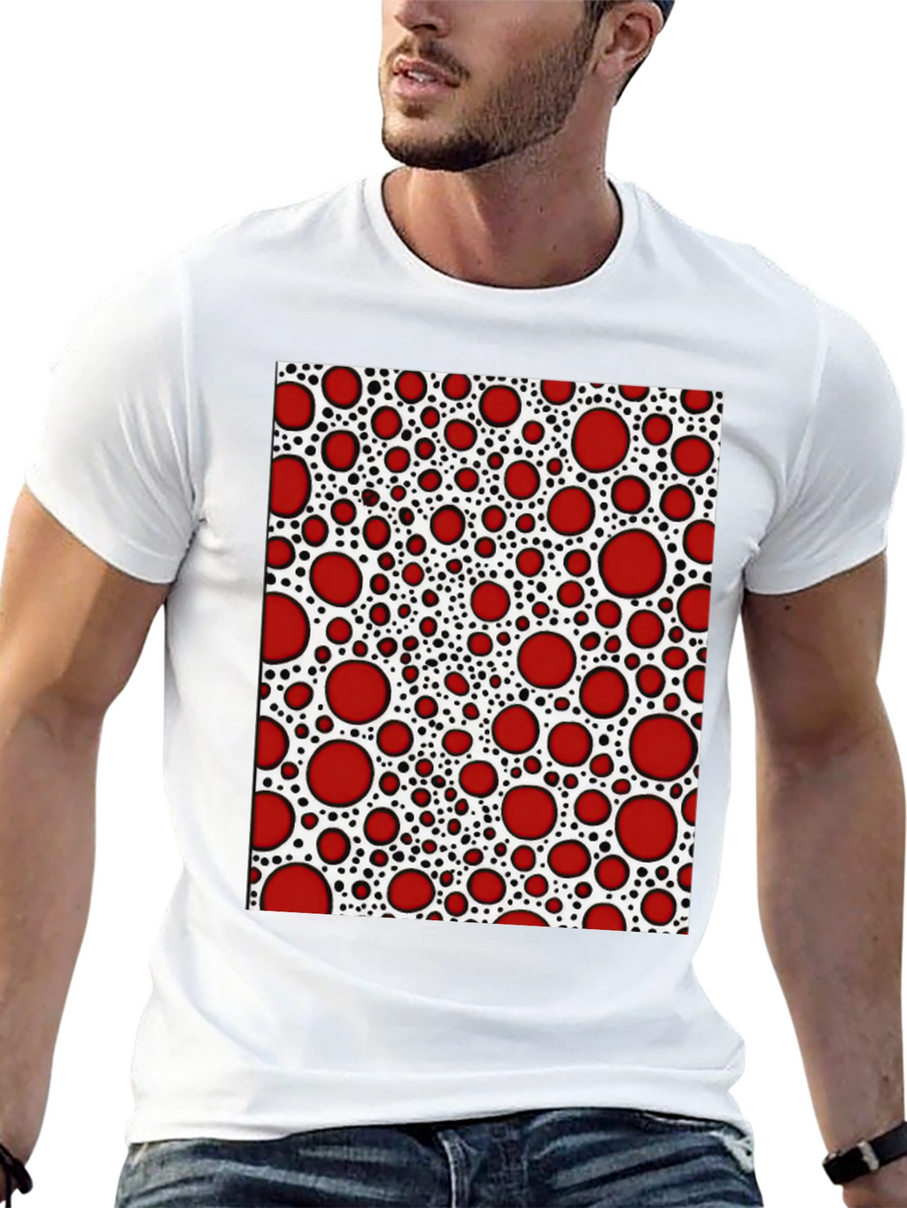 Red Dot Patterned T-Shirt - Unique Abstract Design