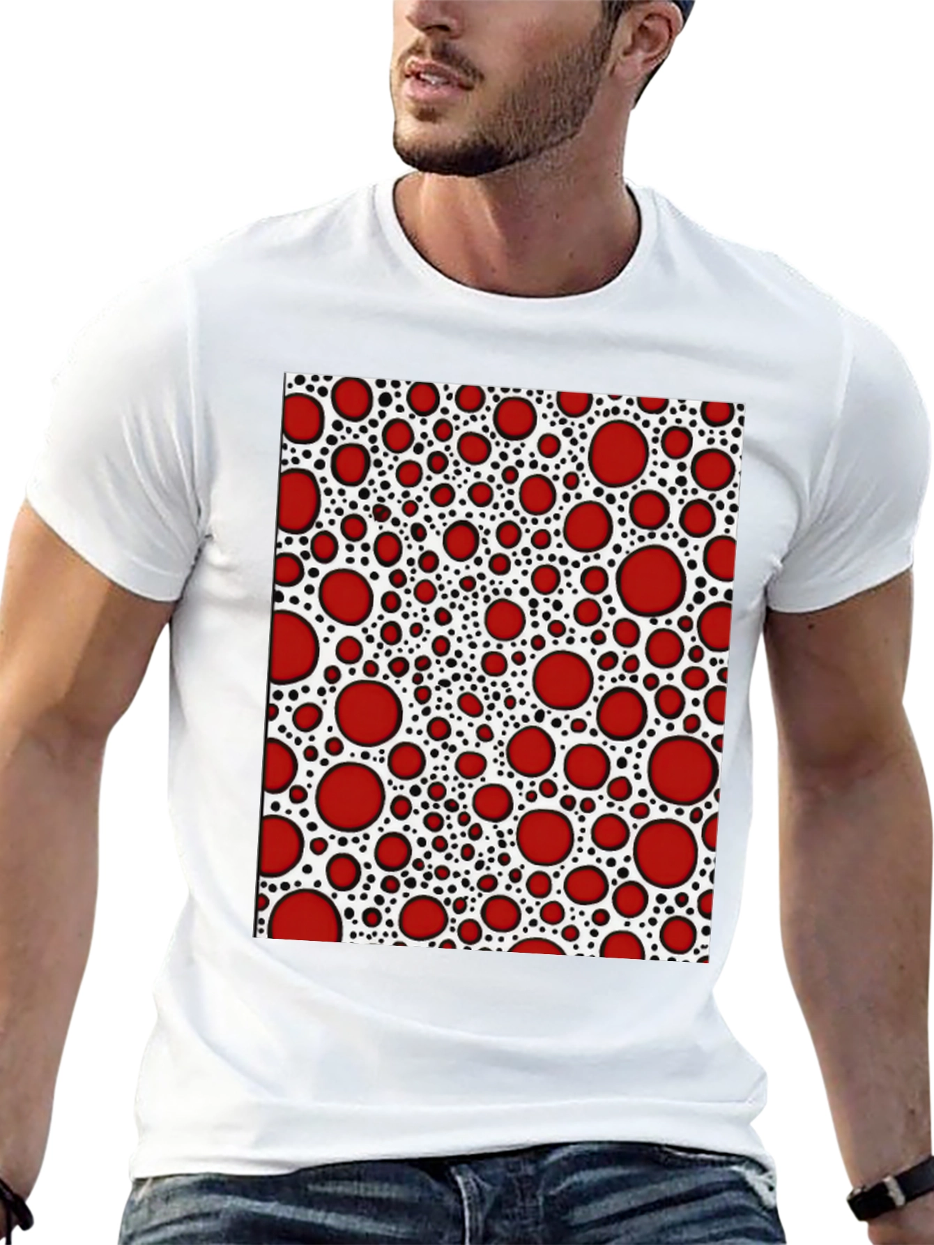 Red Dot Patterned T-Shirt - Unique Abstract Design