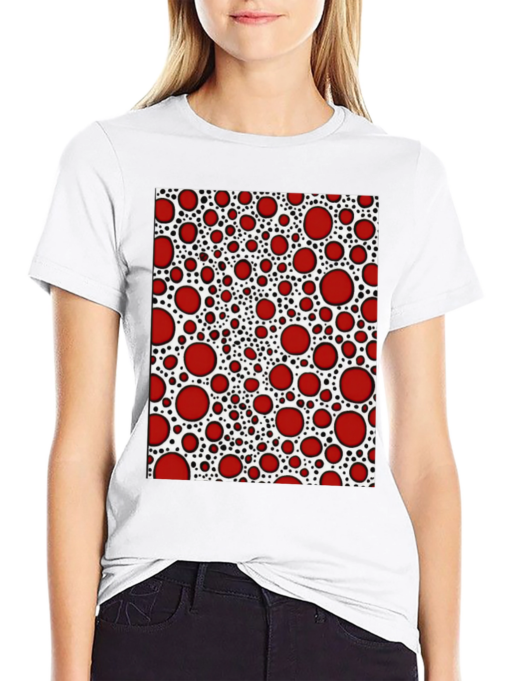 Red Dot Patterned T-Shirt - Unique Abstract Design