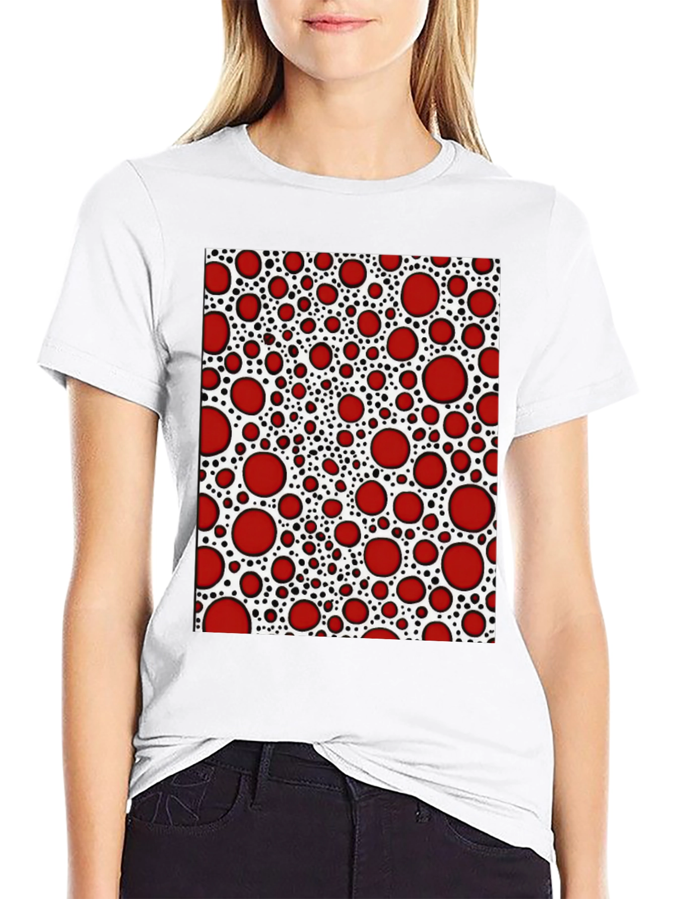 Red Dot Patterned T-Shirt - Unique Abstract Design