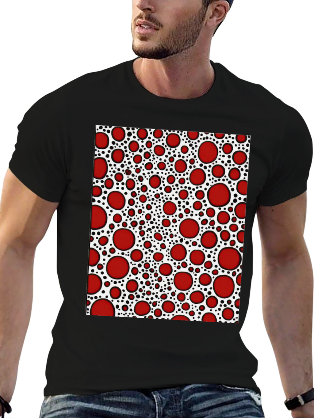 Red Dot Patterned T-Shirt - Unique Abstract Design