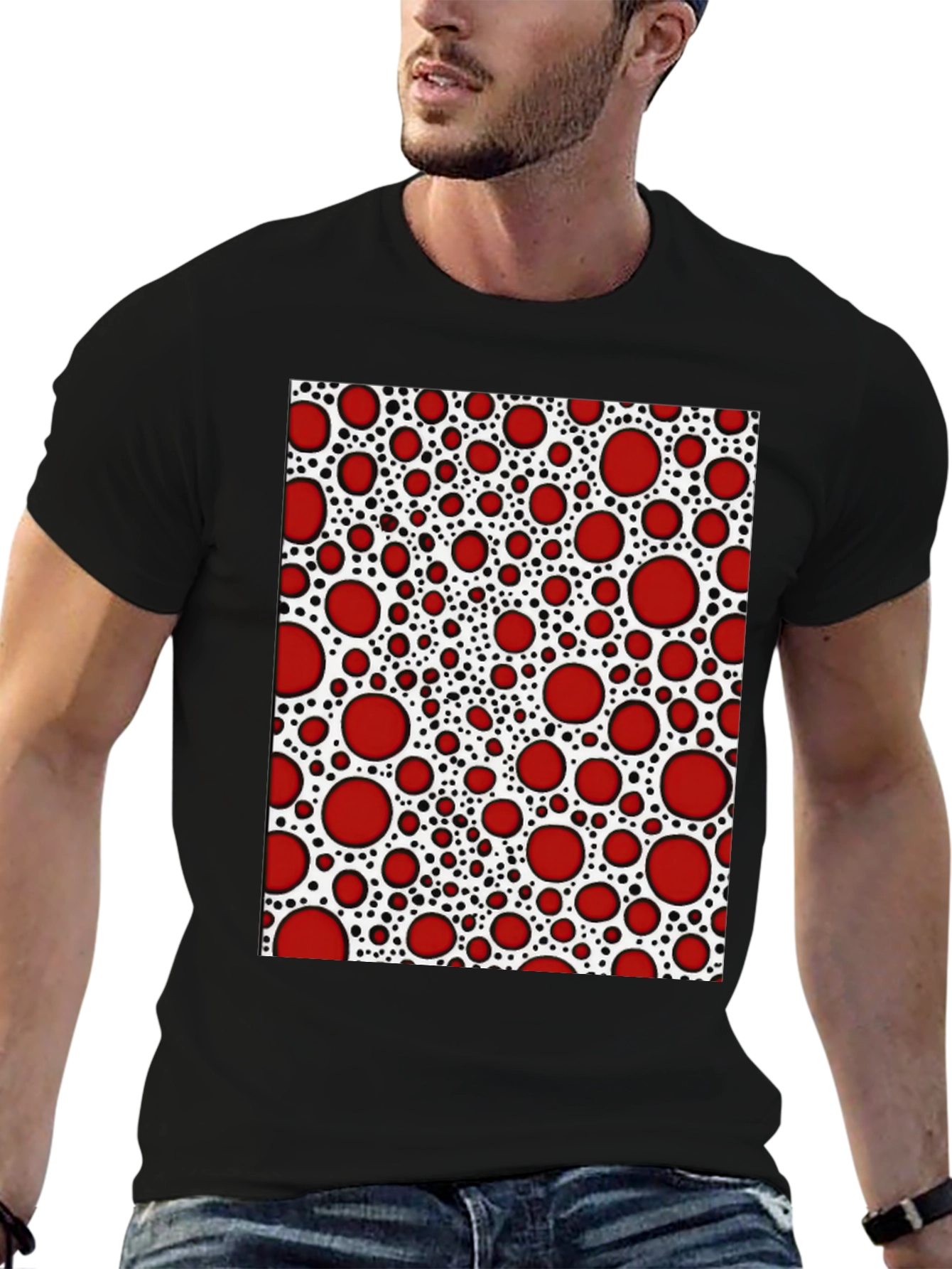 Red Dot Patterned T-Shirt - Unique Abstract Design
