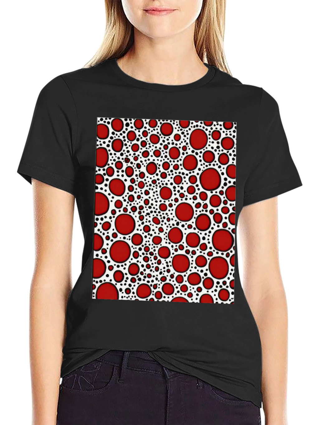 Red Dot Patterned T-Shirt - Unique Abstract Design