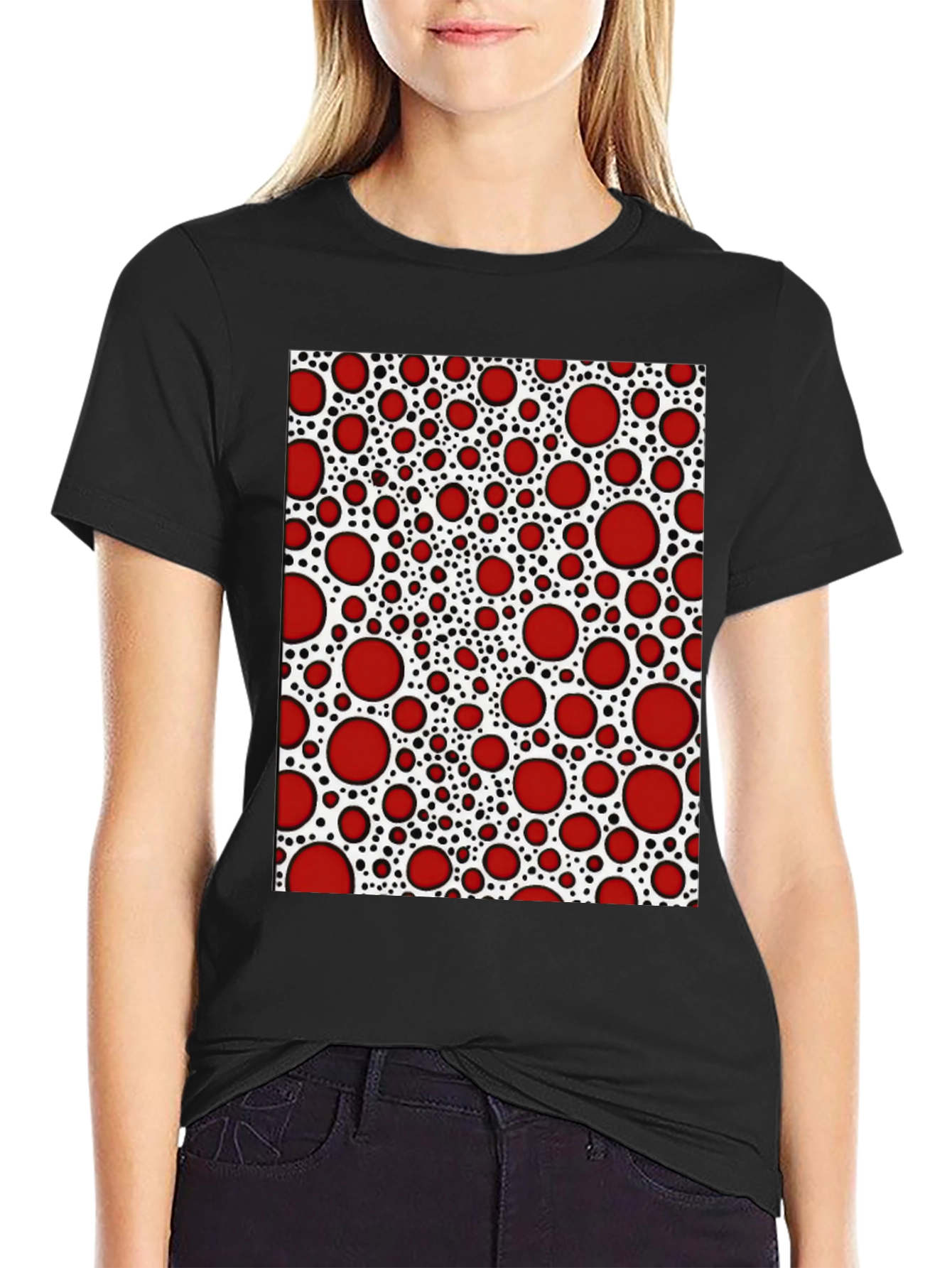 Red Dot Patterned T-Shirt - Unique Abstract Design