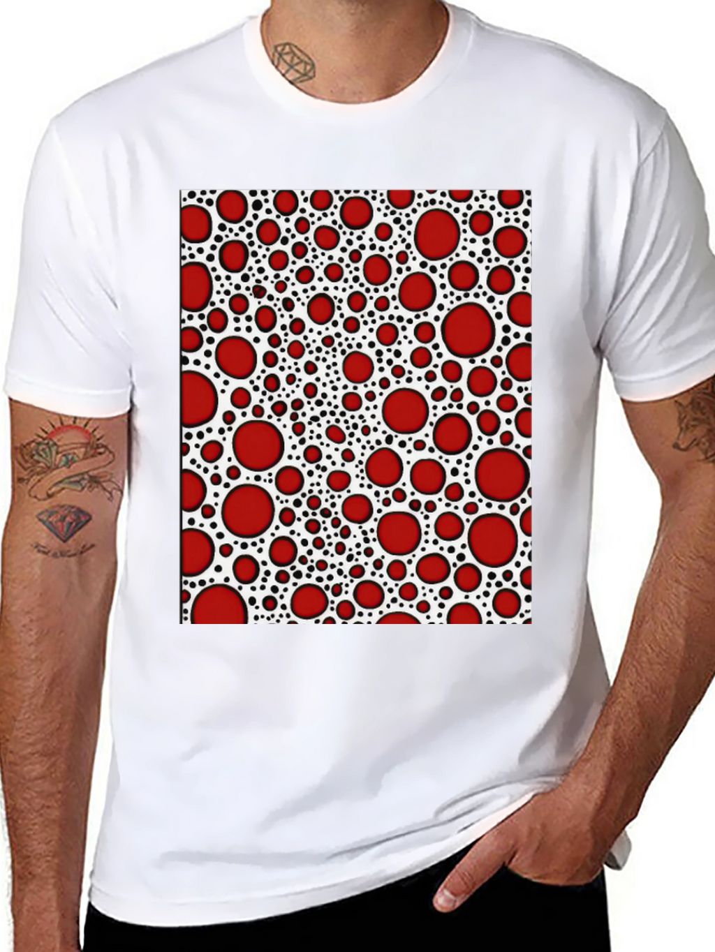 Red Dot Patterned T-Shirt - Unique Abstract Design