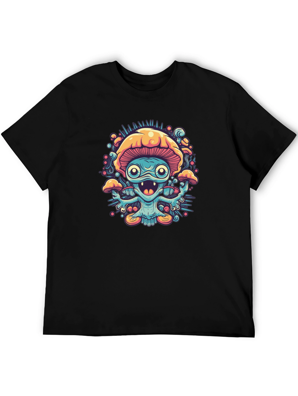 Psychedelic Mushroom Graphic Tee - Black