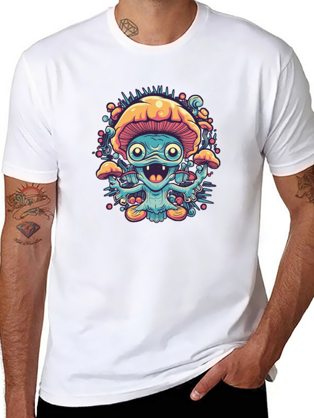 Psychedelic Mushroom Graphic Tee - Black