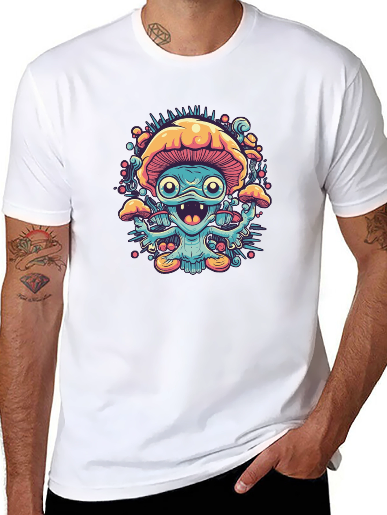 Psychedelic Mushroom Graphic Tee - Black