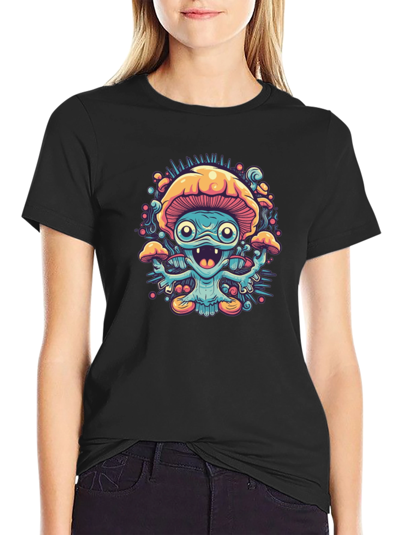 Psychedelic Mushroom Graphic Tee - Black