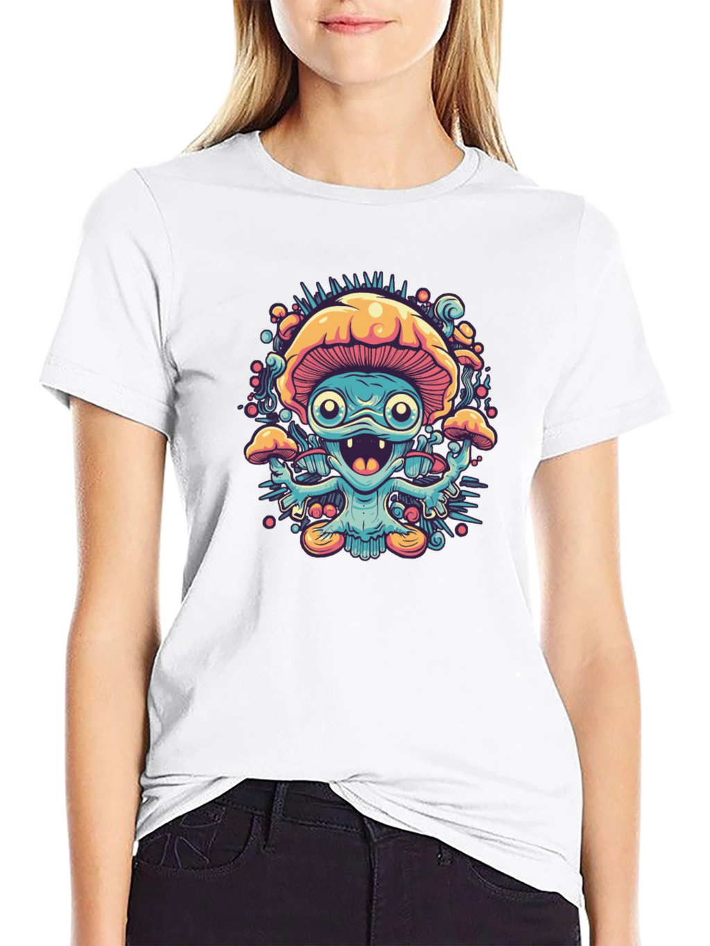 Psychedelic Mushroom Graphic Tee - Black