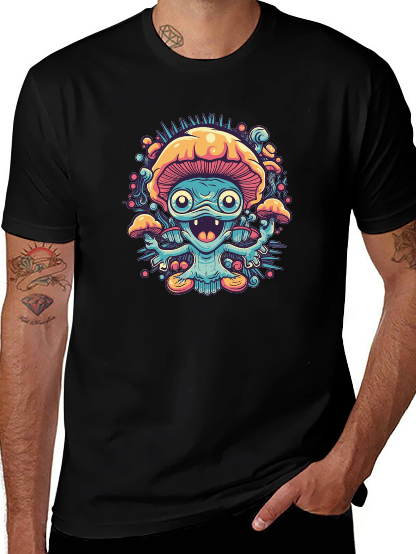 Psychedelic Mushroom Graphic Tee - Black