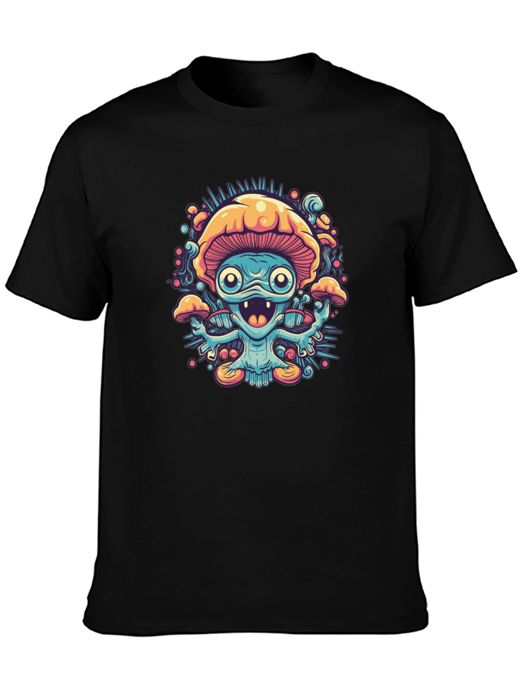 Psychedelic Mushroom Graphic Tee - Black