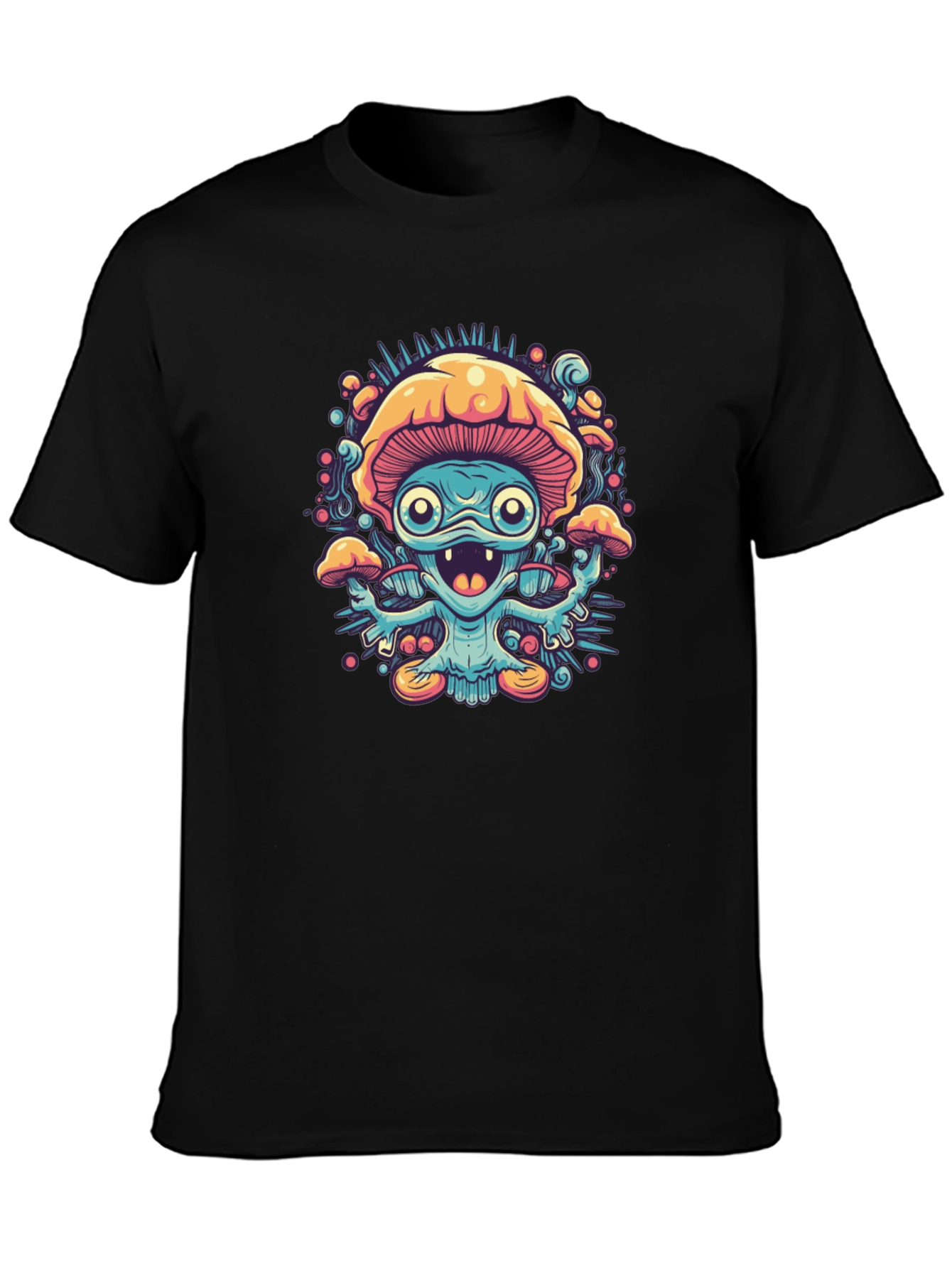 Psychedelic Mushroom Graphic Tee - Black