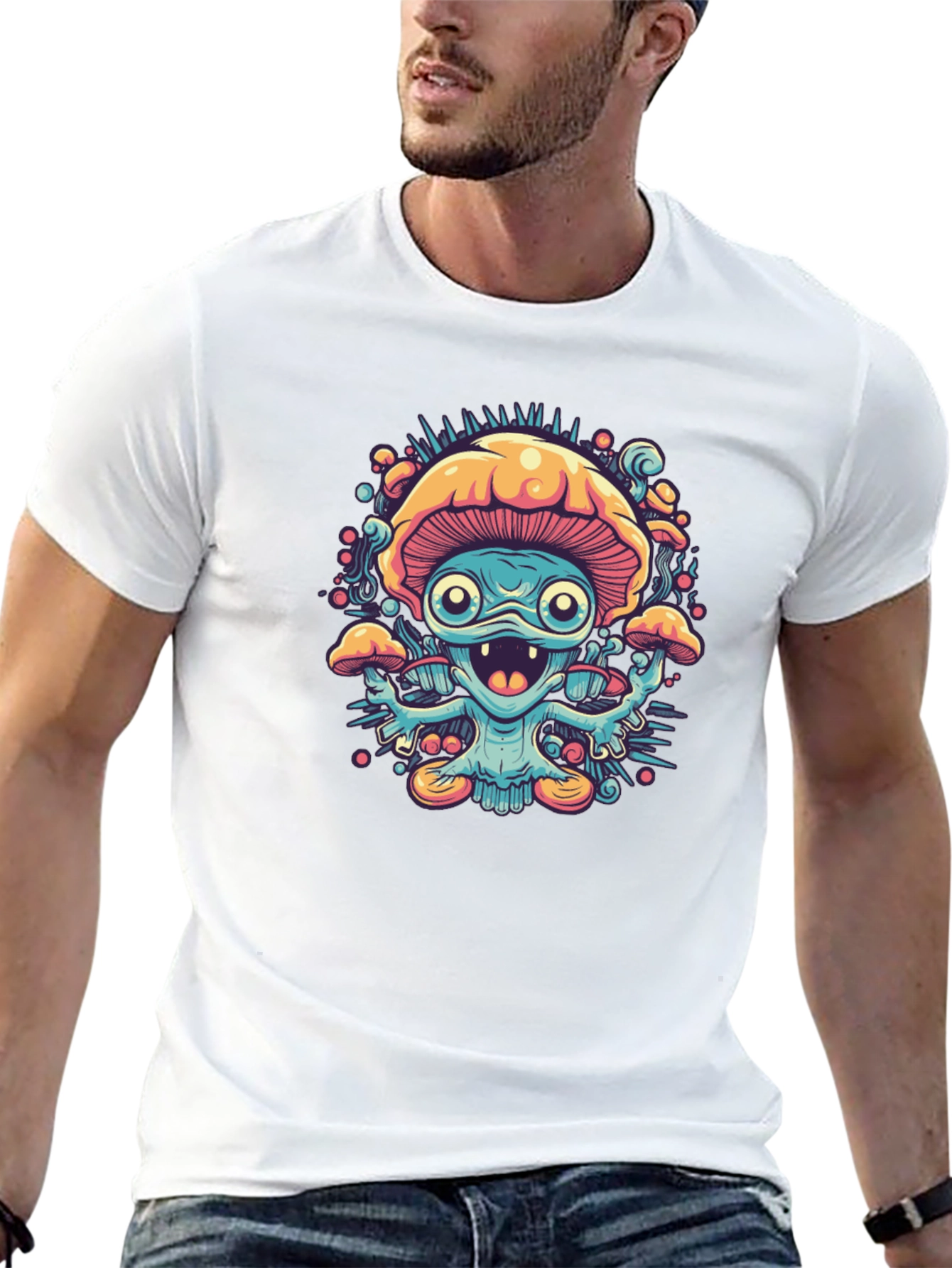 Psychedelic Mushroom Graphic Tee - Black