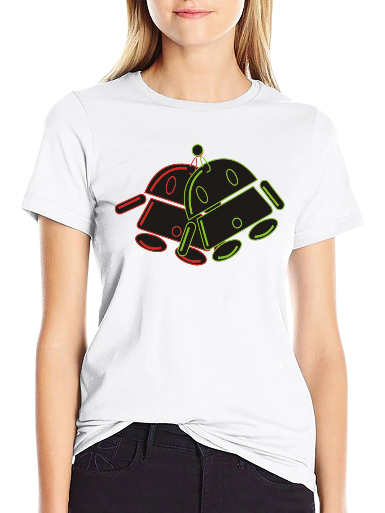 Retro Robot Outline Graphic T-Shirt - Black