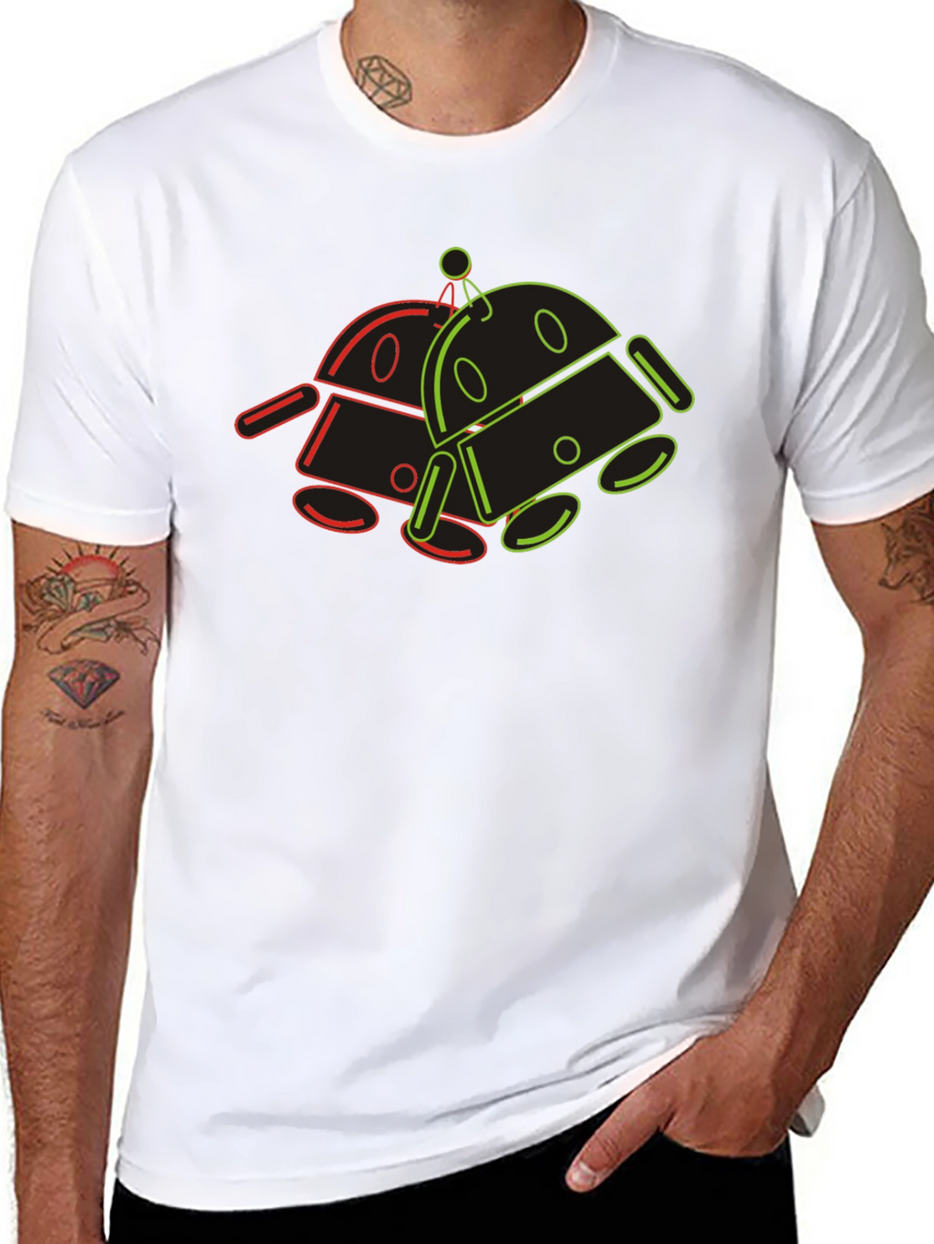 Retro Robot Outline Graphic T-Shirt - Black