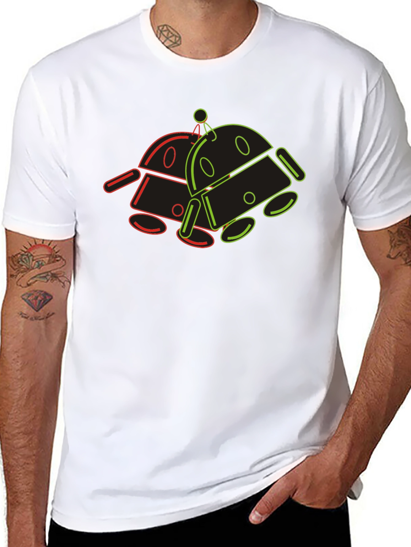 Retro Robot Outline Graphic T-Shirt - Black