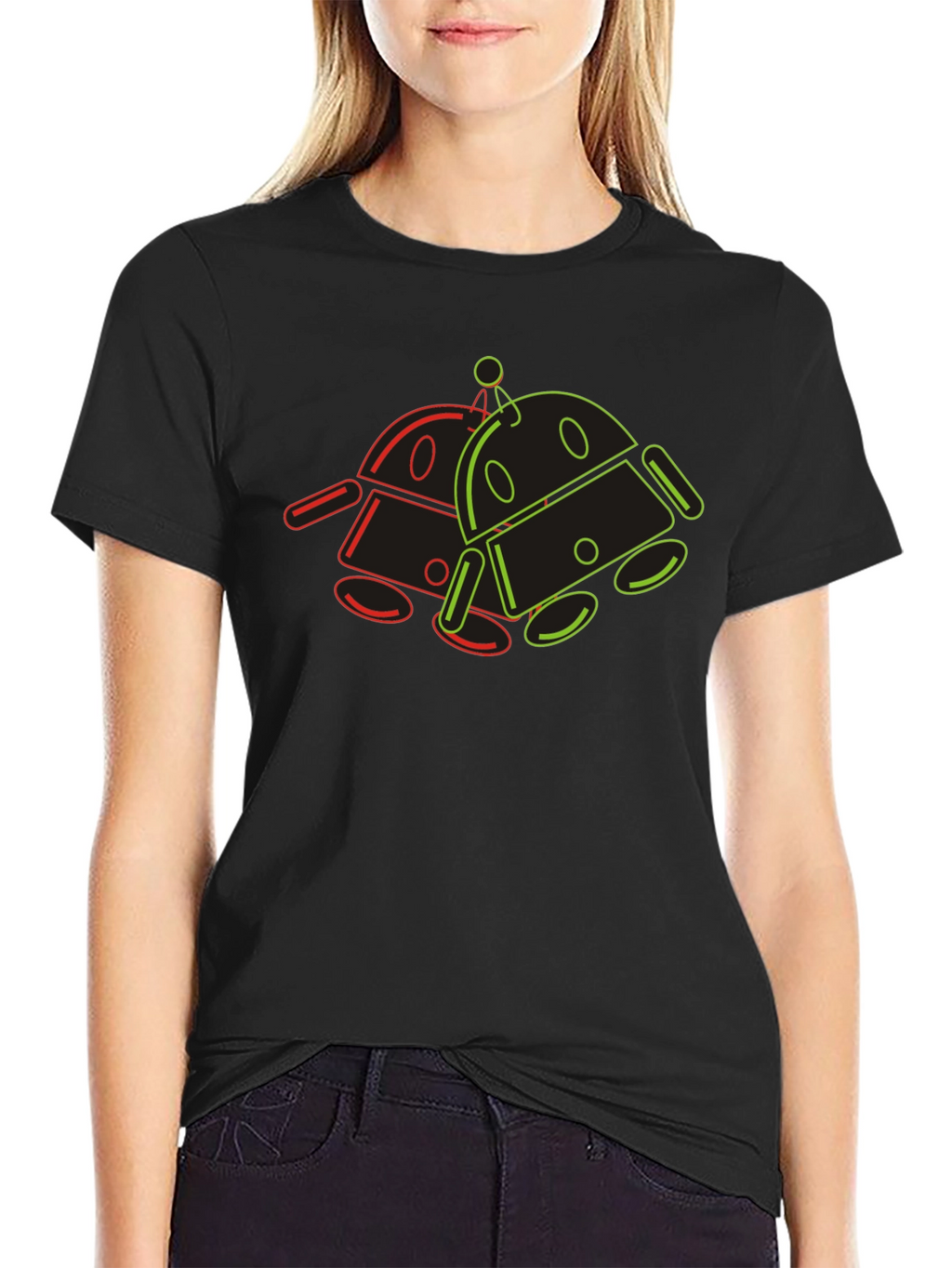 Retro Robot Outline Graphic T-Shirt - Black