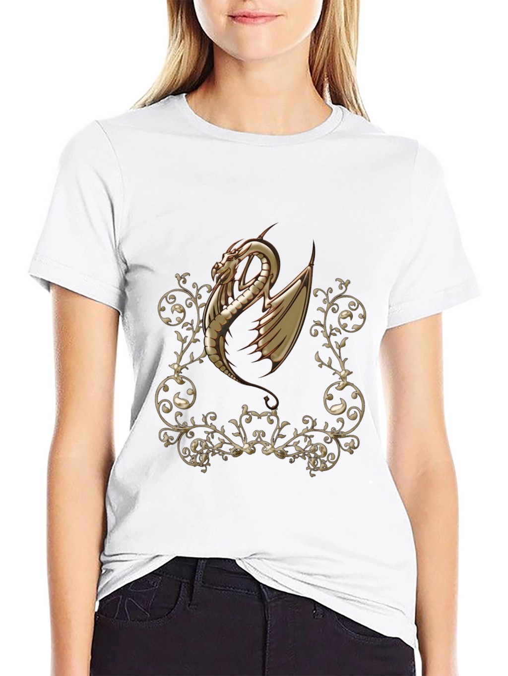 Dragon Scrollwork Graphic Black T-Shirt
