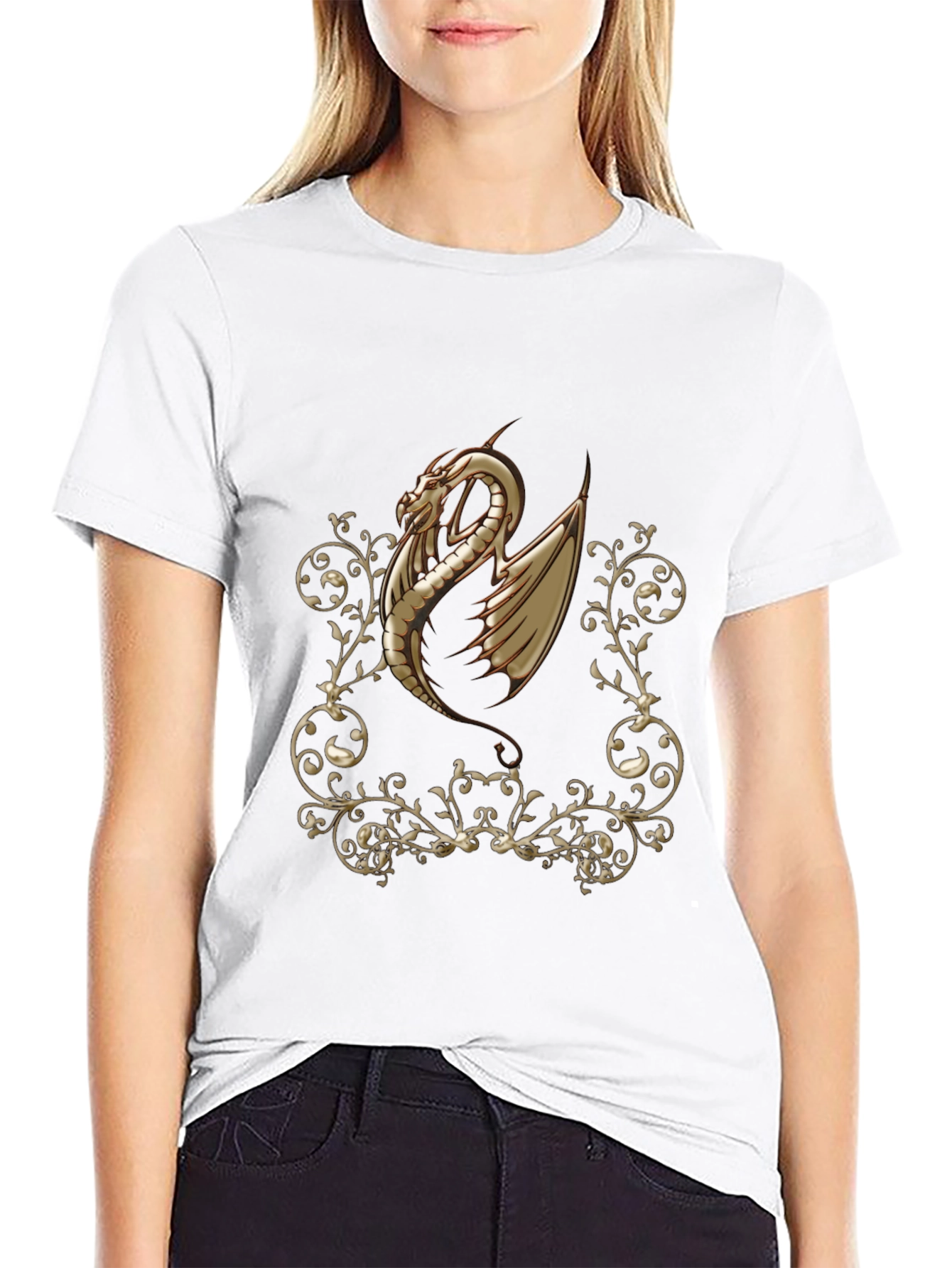 Dragon Scrollwork Graphic Black T-Shirt