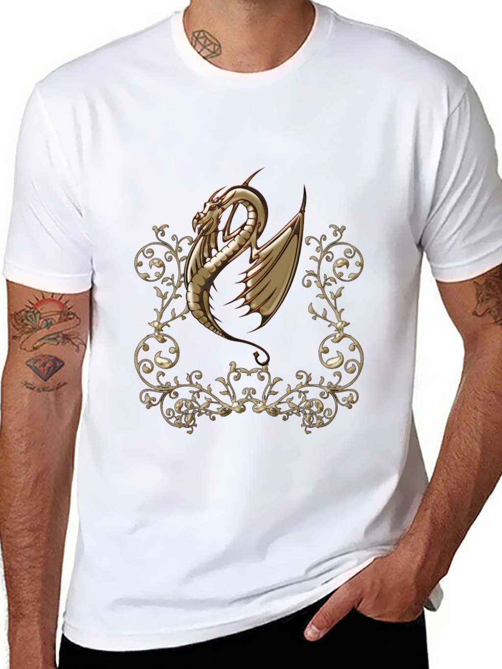Dragon Scrollwork Graphic Black T-Shirt