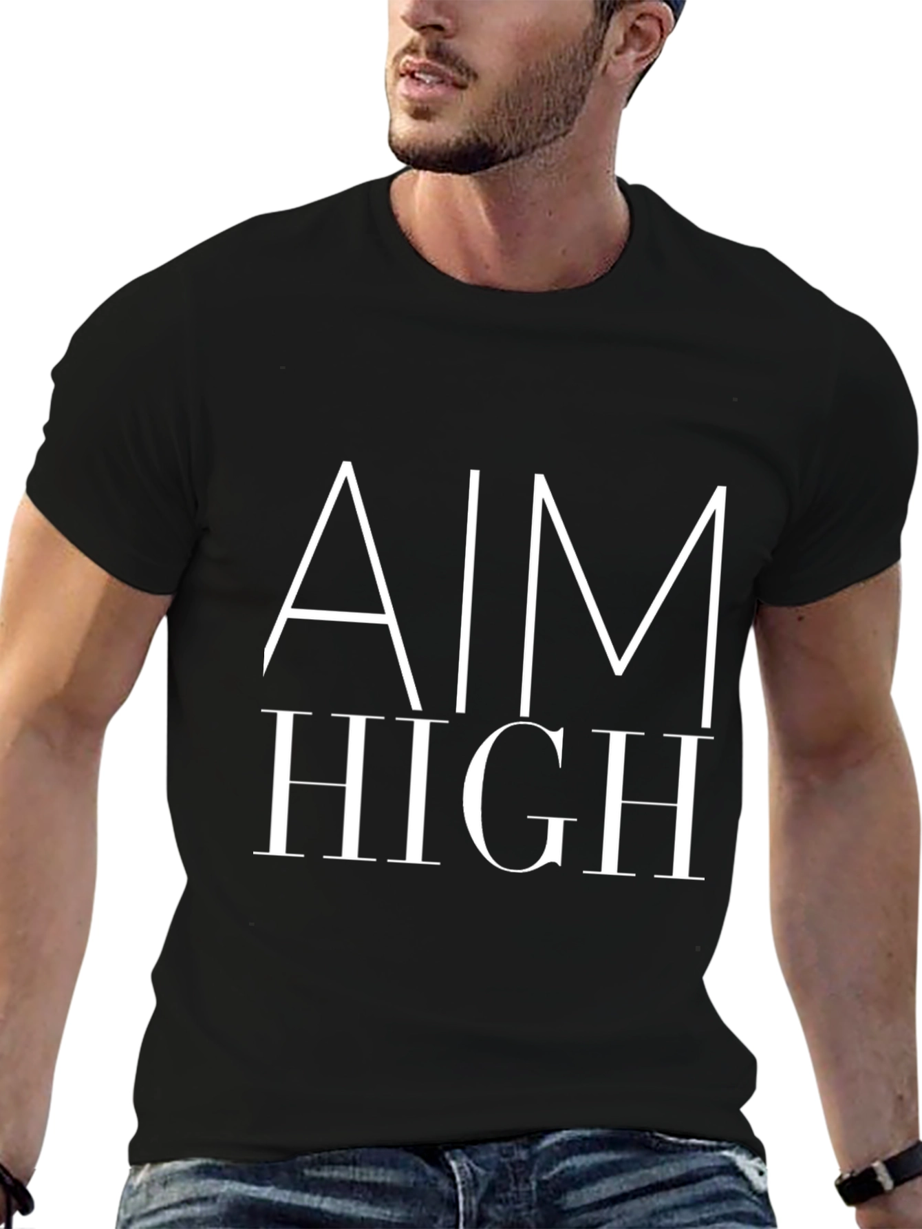 Aim High Graphic Tee - Motivational Black T-Shirt
