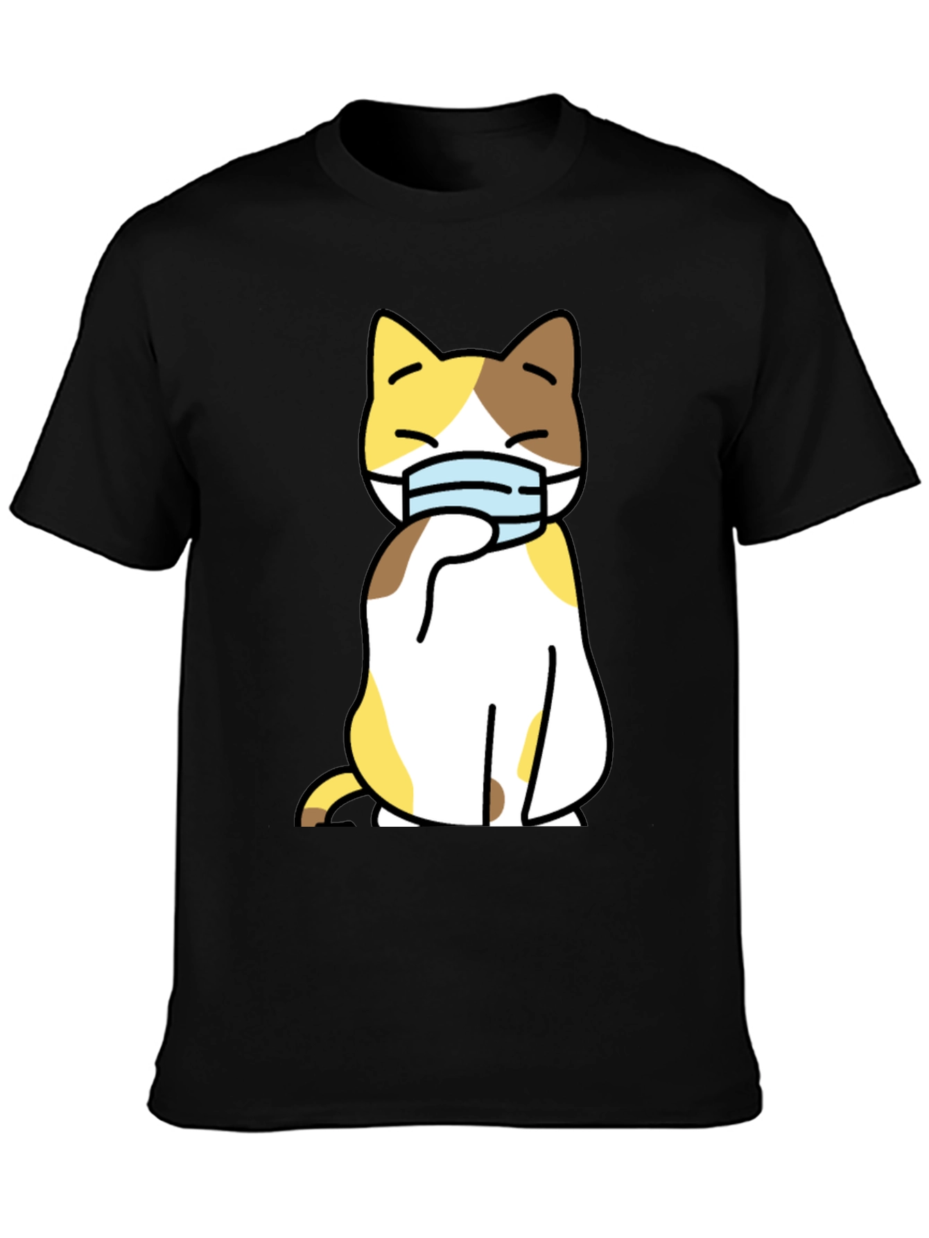 Cat Wearing Mask Graphic Tee - Stylish Black T-Shirt