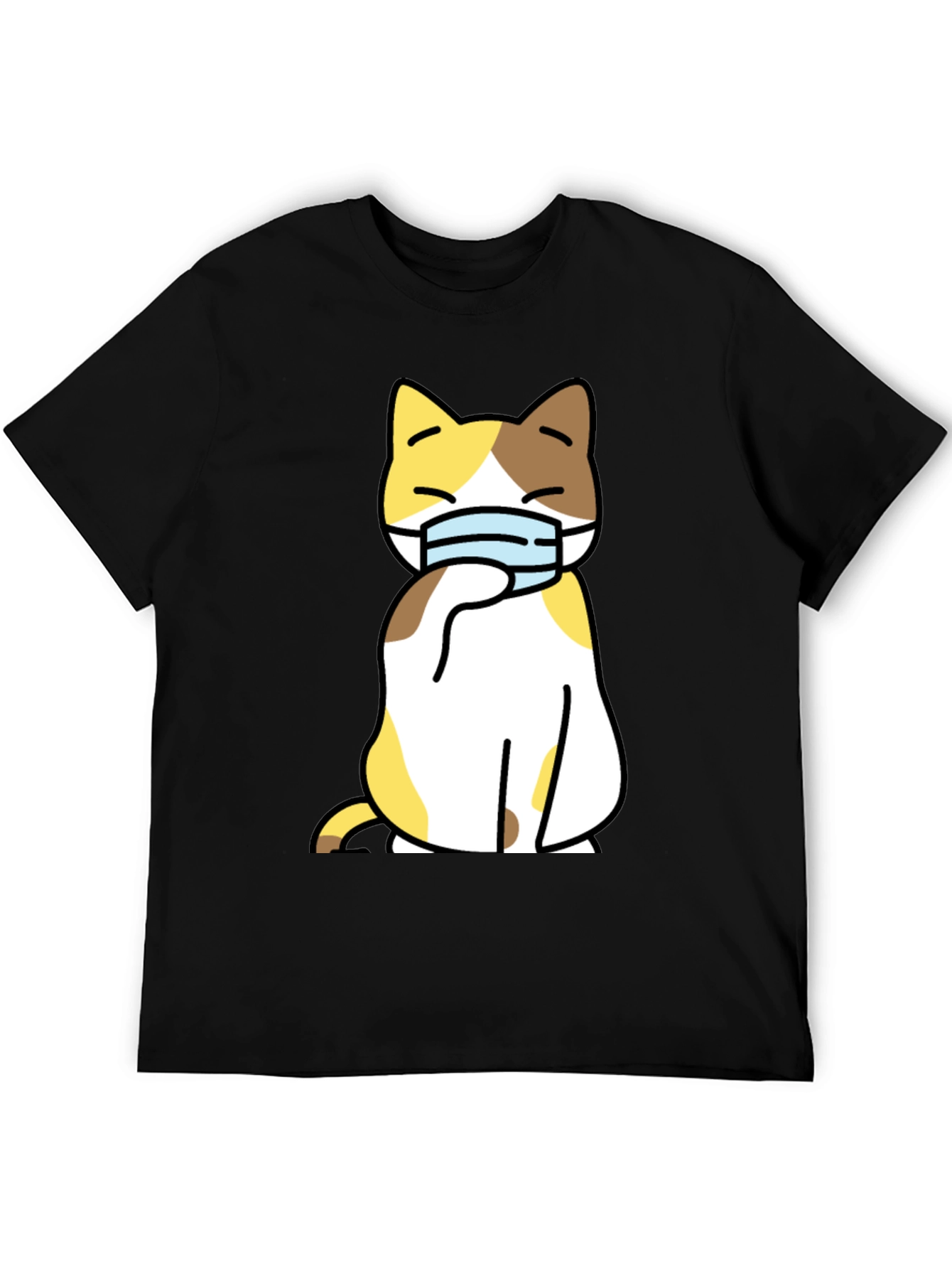 Cat Wearing Mask Graphic Tee - Stylish Black T-Shirt