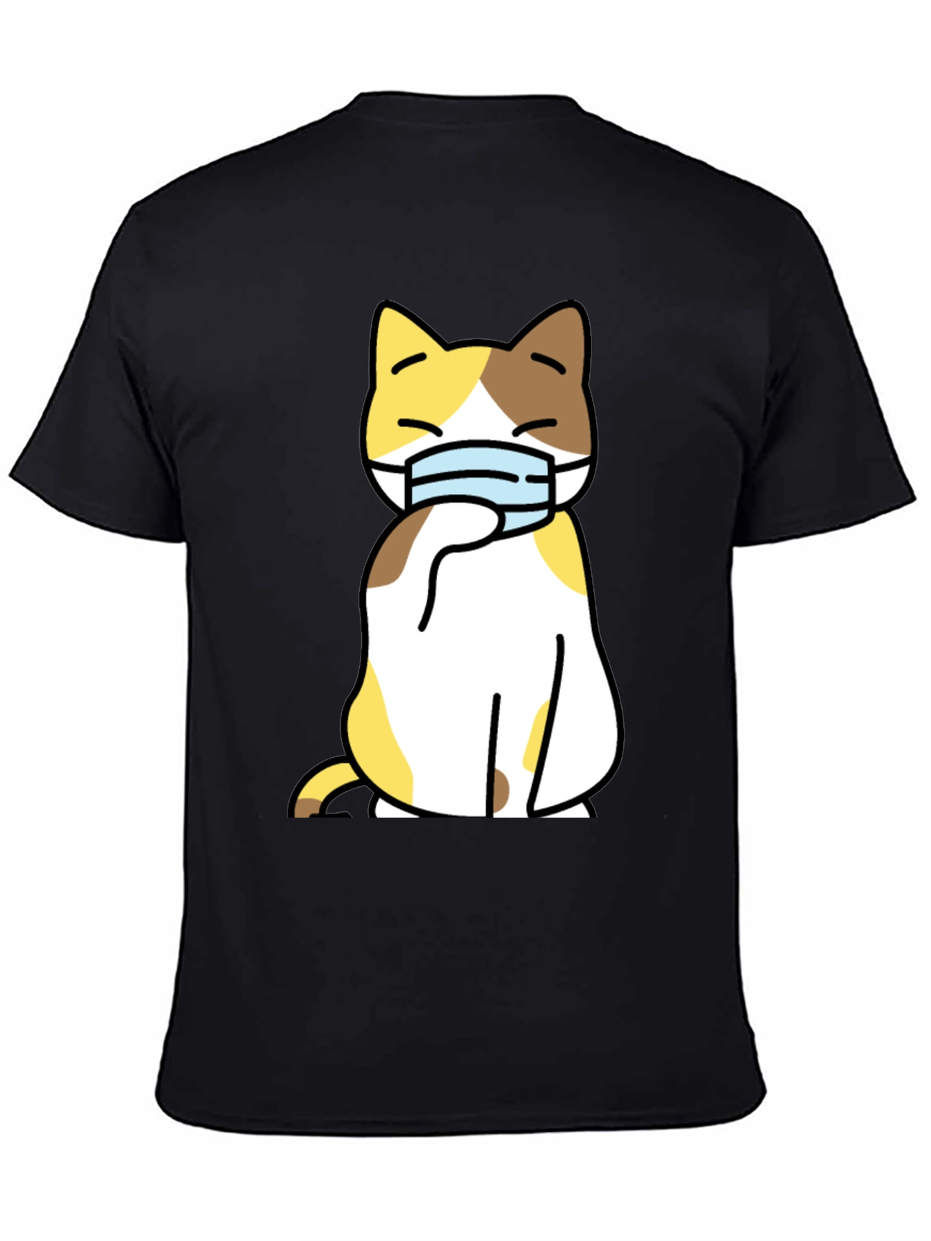 Cat Wearing Mask Graphic Tee - Stylish Black T-Shirt