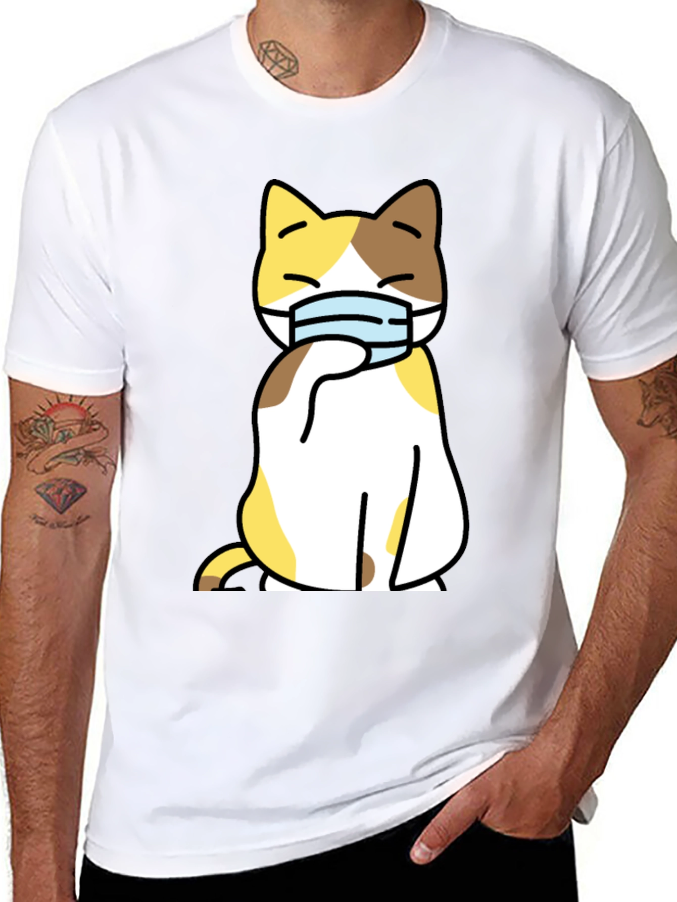 Cat Wearing Mask Graphic Tee - Stylish Black T-Shirt