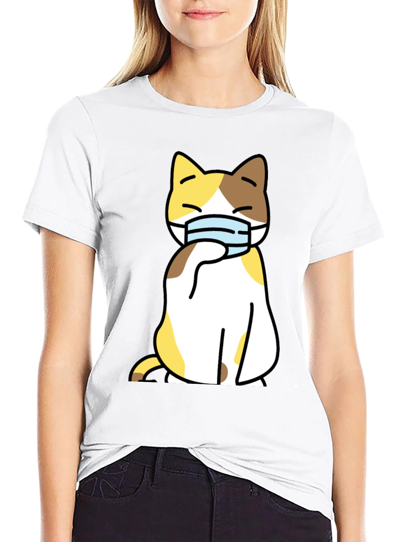 Cat Wearing Mask Graphic Tee - Stylish Black T-Shirt