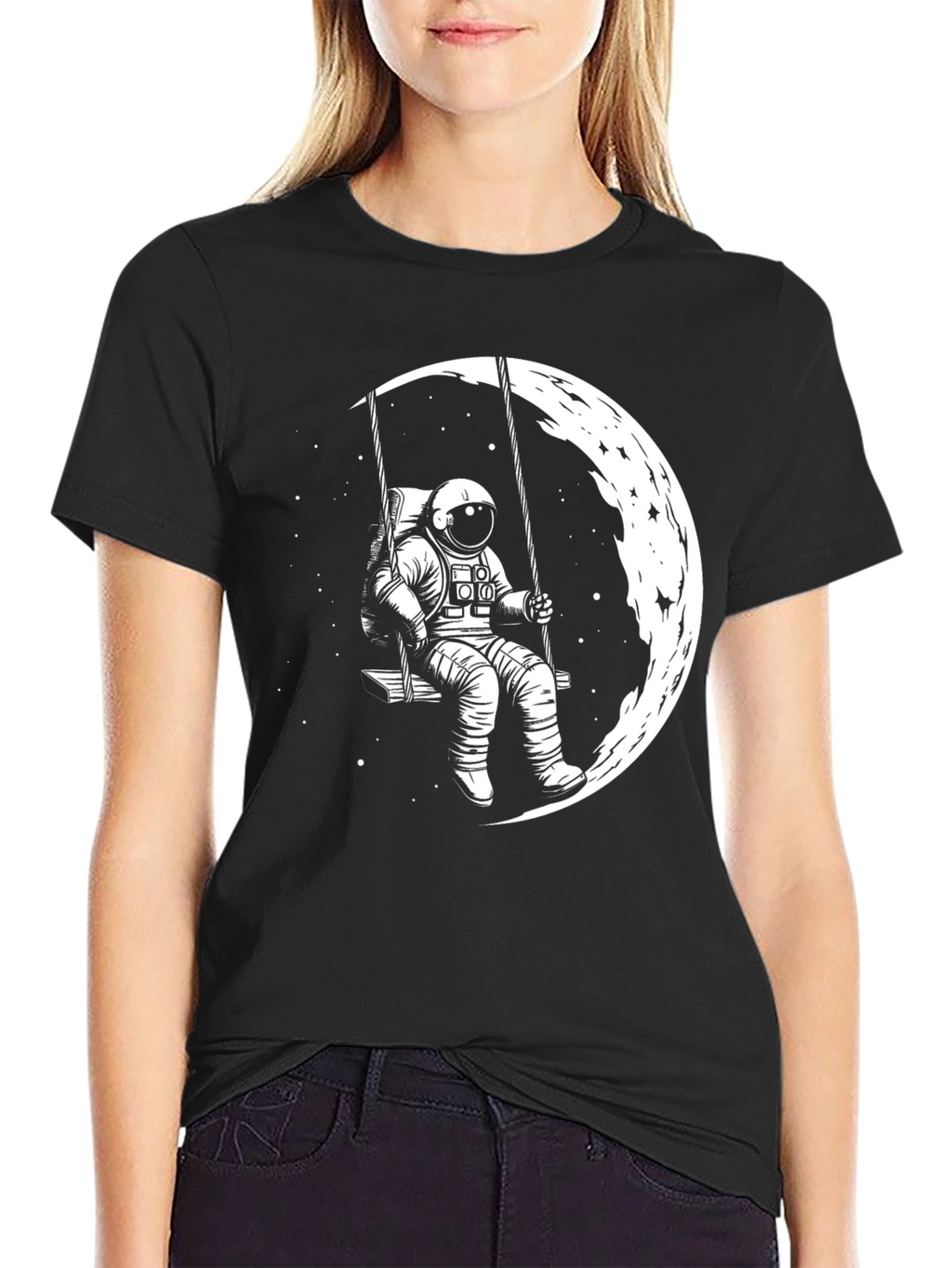 Astronaut Moon Swing Black T-Shirt