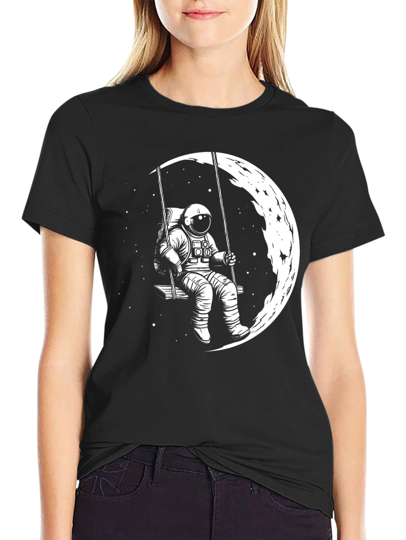 Astronaut Moon Swing Black T-Shirt