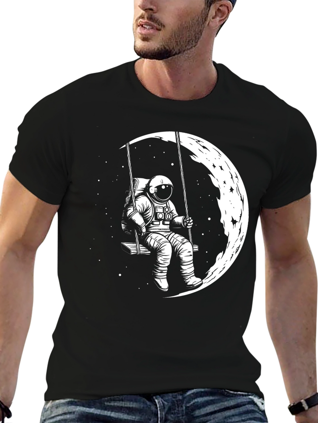Astronaut Moon Swing Black T-Shirt