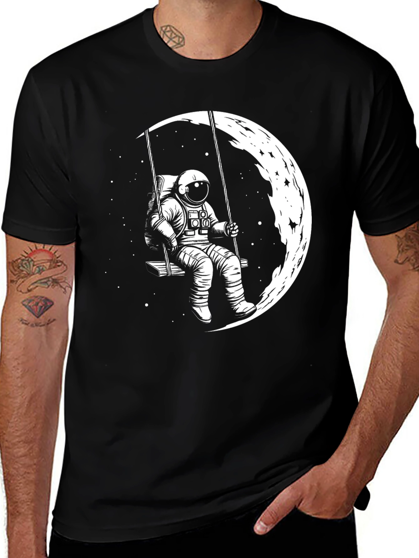 Astronaut Moon Swing Black T-Shirt