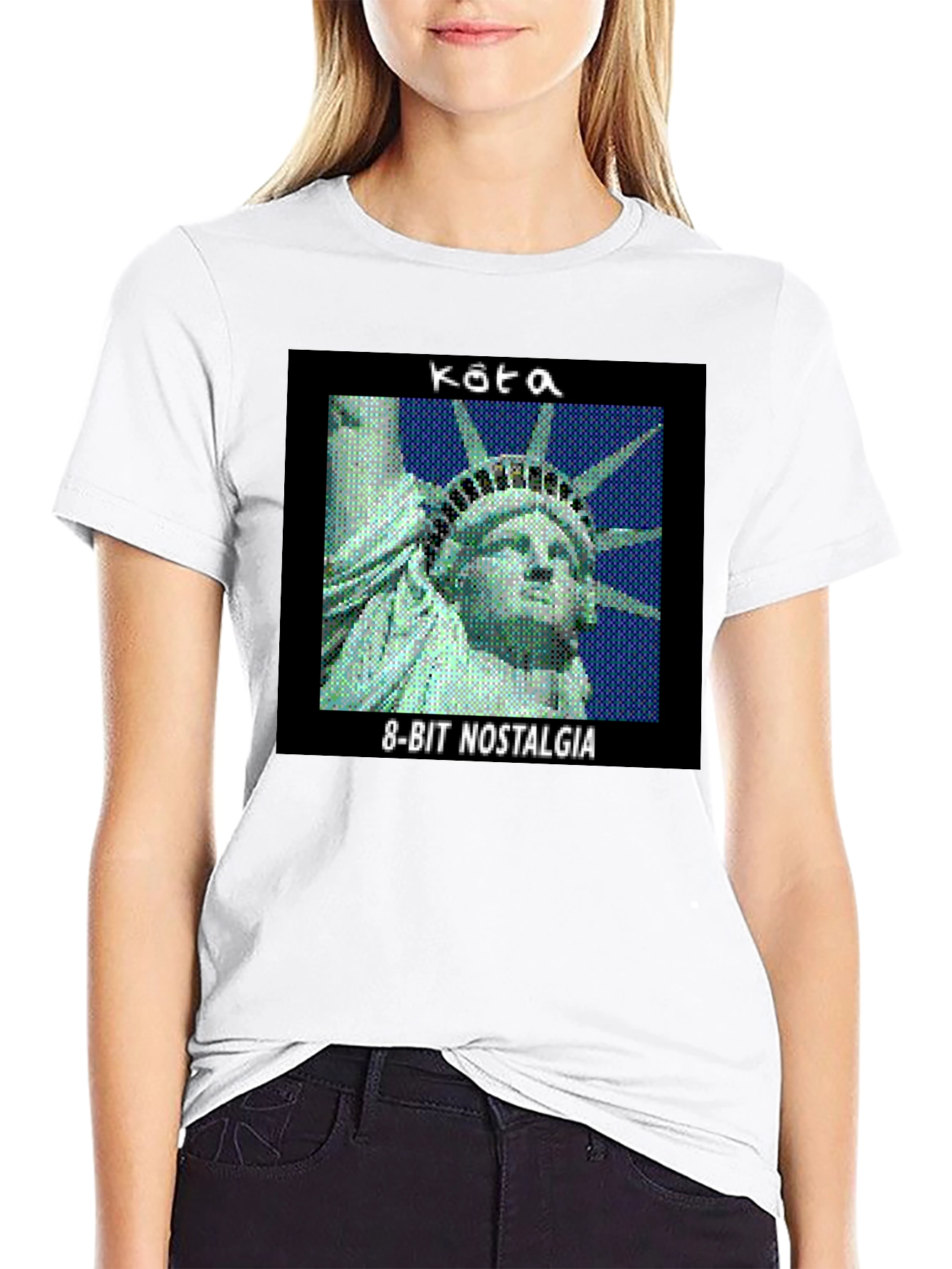 Retro 8-Bit Nostalgia Statue of Liberty Graphic Tee