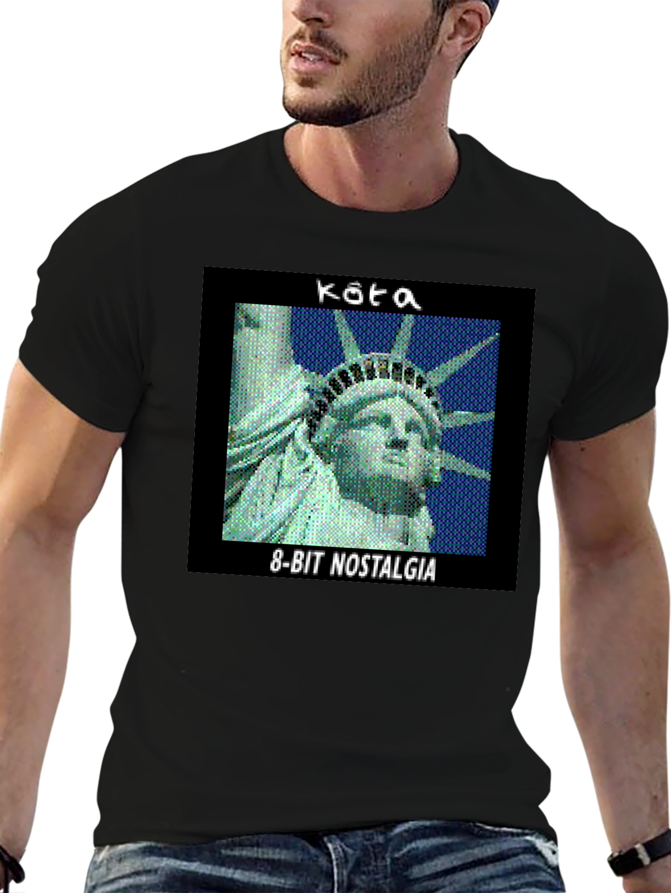 Retro 8-Bit Nostalgia Statue of Liberty Graphic Tee
