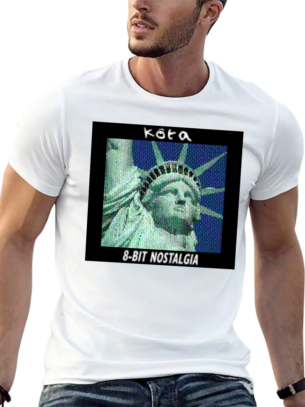 Retro 8-Bit Nostalgia Statue of Liberty Graphic Tee