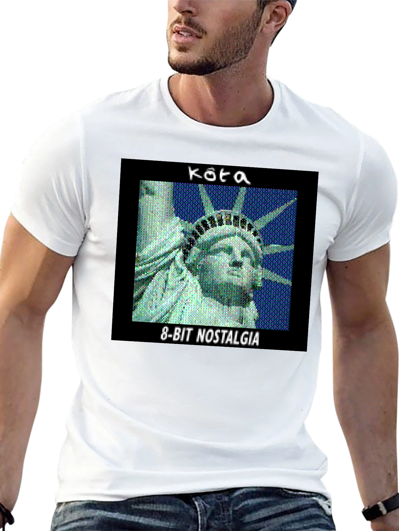 Retro 8-Bit Nostalgia Statue of Liberty Graphic Tee