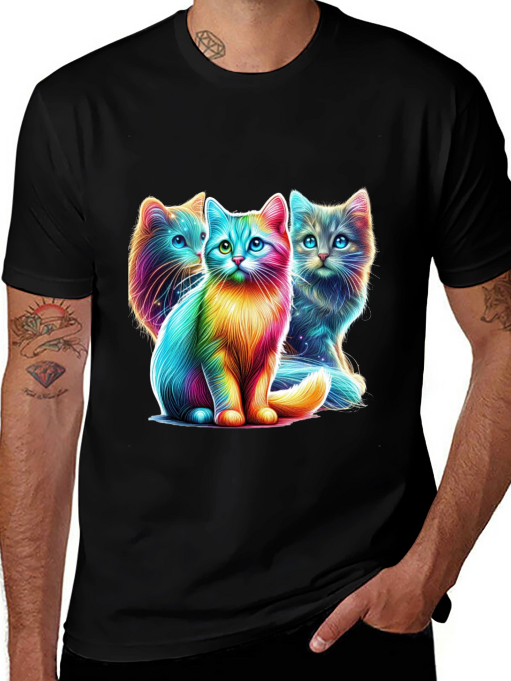 Vibrant Rainbow Cats Graphic Tee - Stylish Comfort