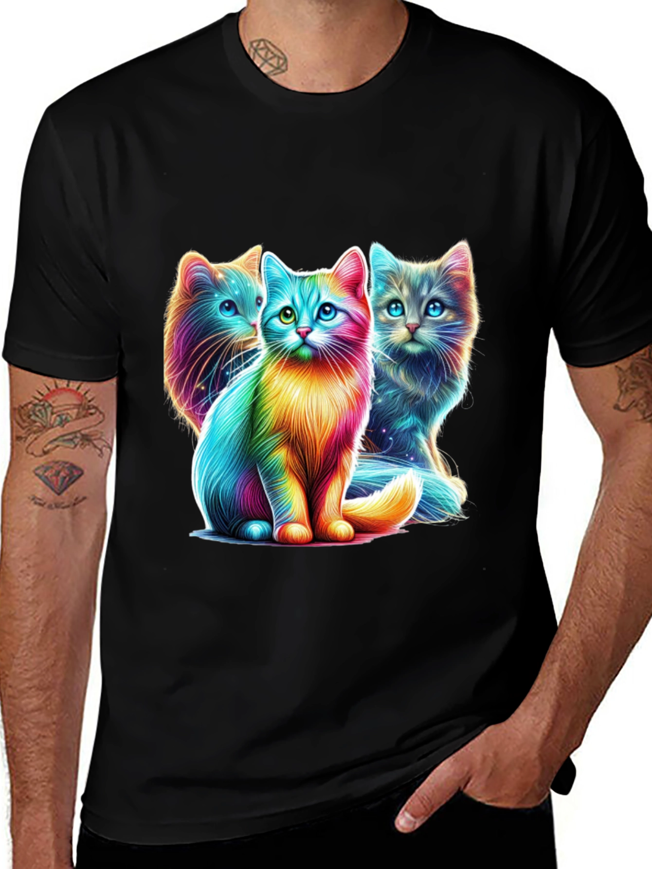 Vibrant Rainbow Cats Graphic Tee - Stylish Comfort