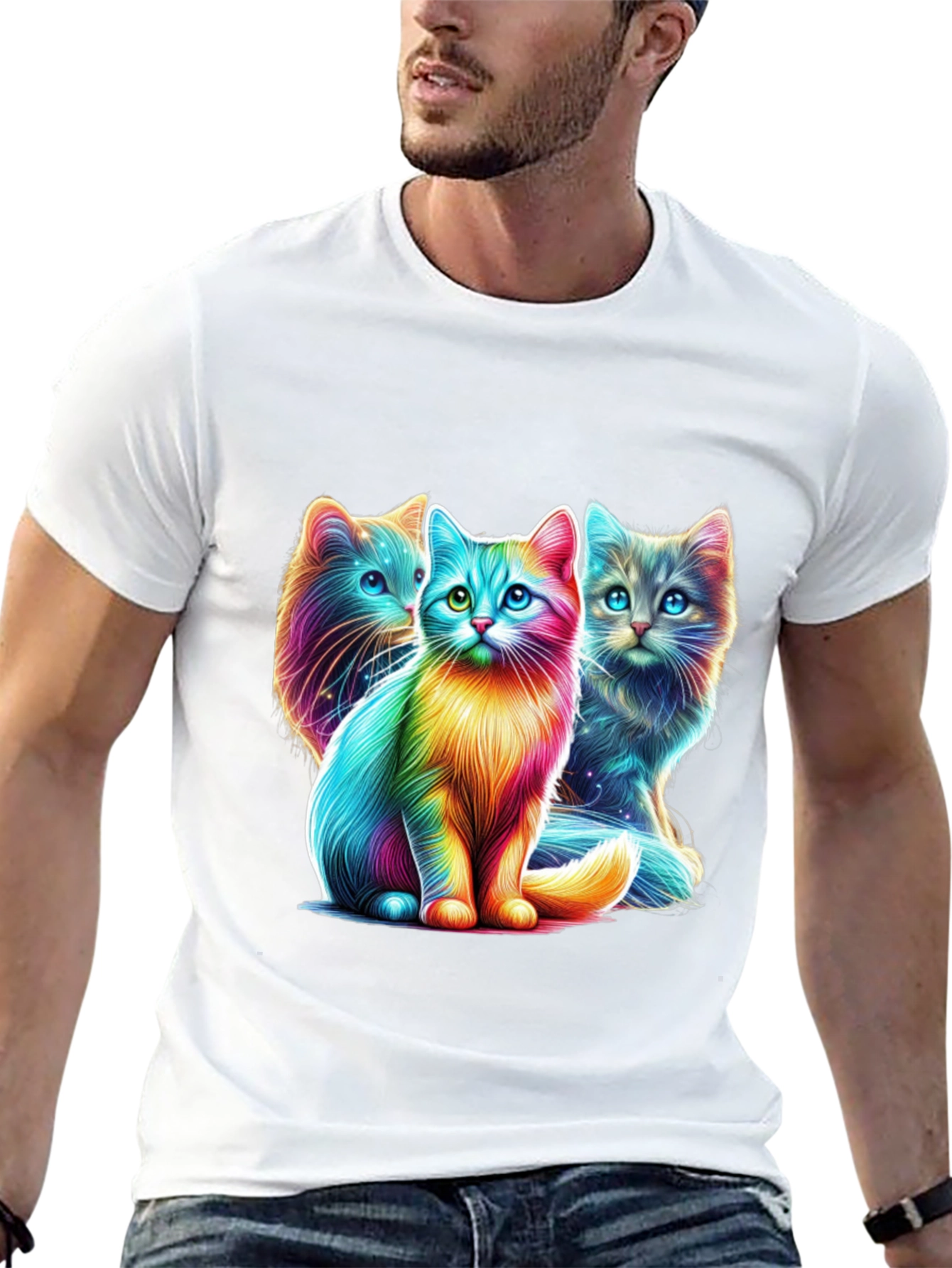 Vibrant Rainbow Cats Graphic Tee - Stylish Comfort