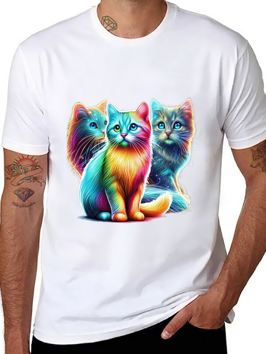 Vibrant Rainbow Cats Graphic Tee - Stylish Comfort