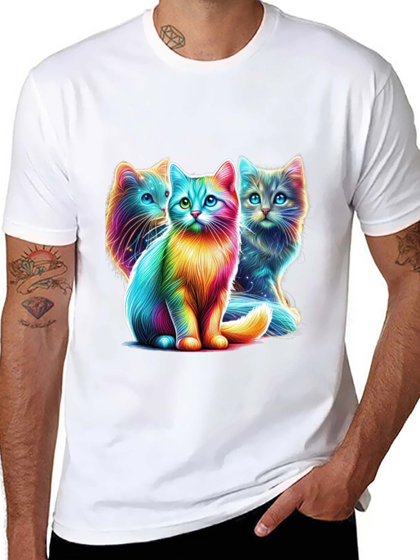 Vibrant Rainbow Cats Graphic Tee - Stylish Comfort