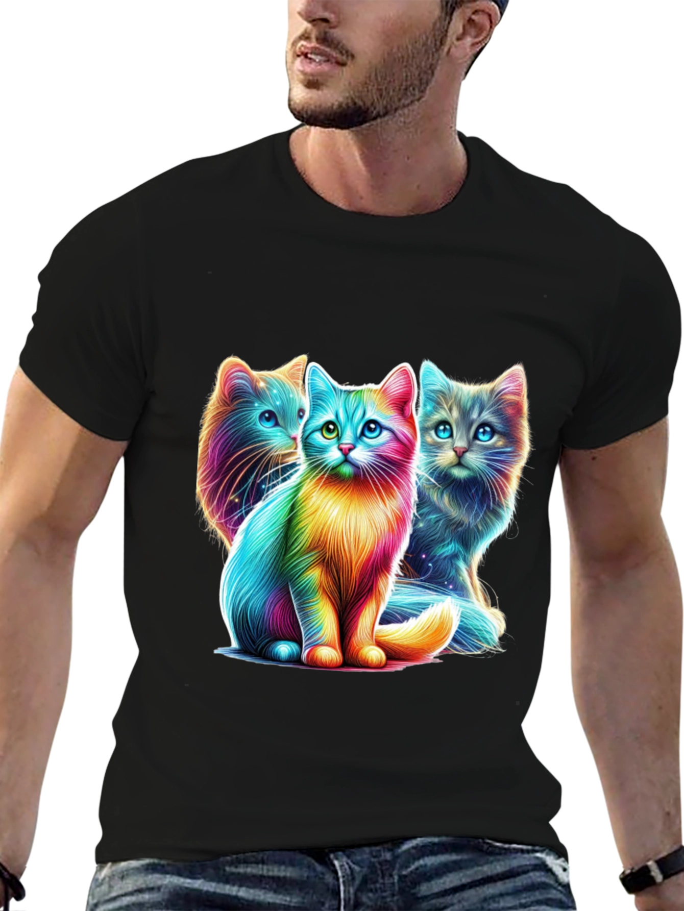Vibrant Rainbow Cats Graphic Tee - Stylish Comfort